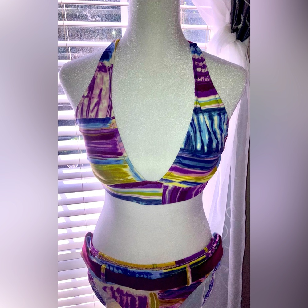 MOSSIMO Women’s Boho Multicolored Halter Bikini Top Size Lg EUC no pads